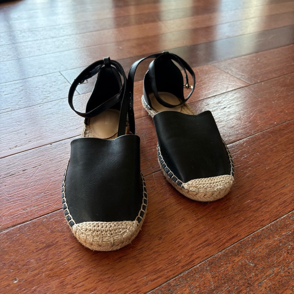 Black Leather Espadrille Flats